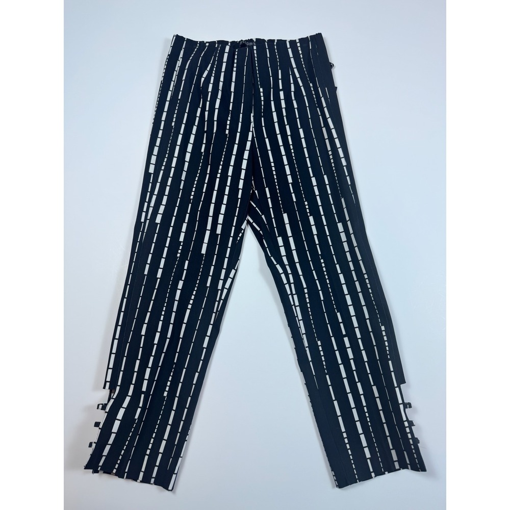 Insight Womens Black White Stripe Boutique Ankle Crop Pants Side Slit Size 8